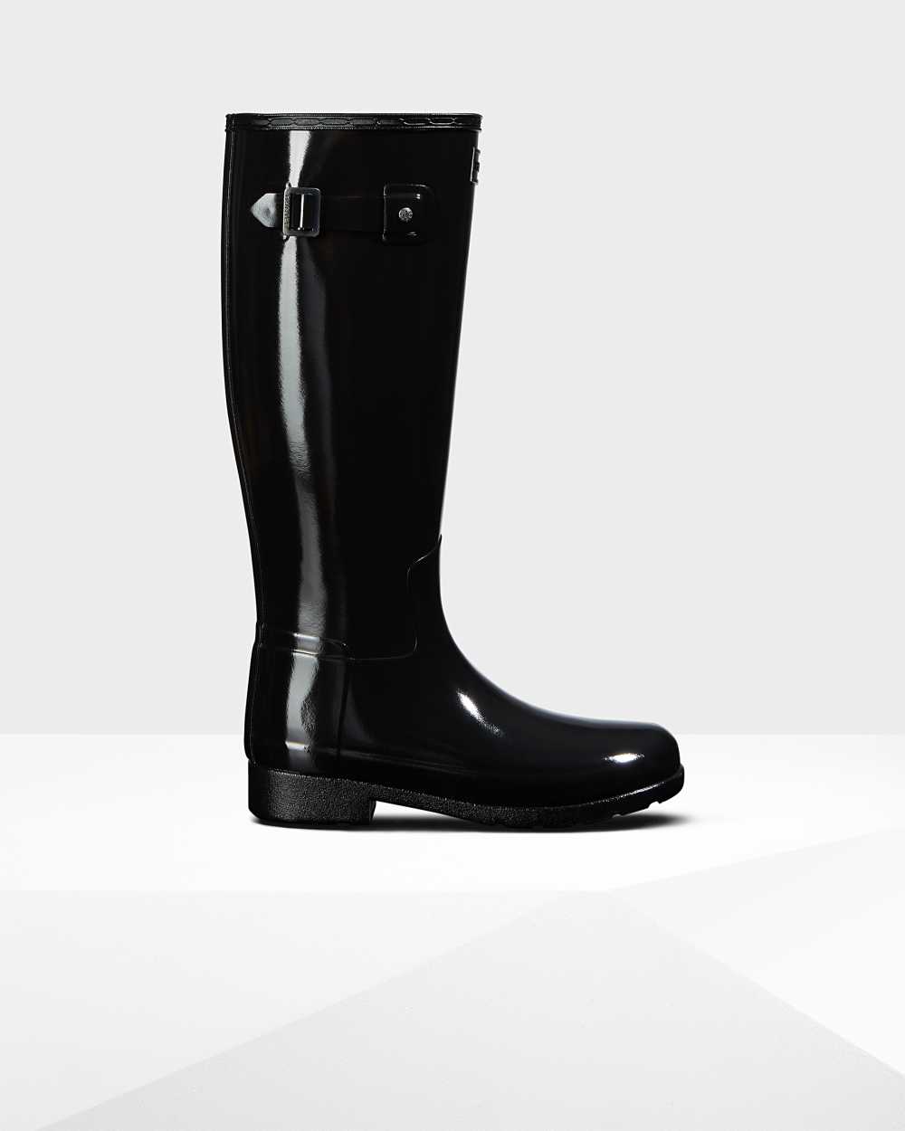 Stivali Pioggia Hunter Original Refined Tall Gloss Donna - Nere | 287-883994 IT